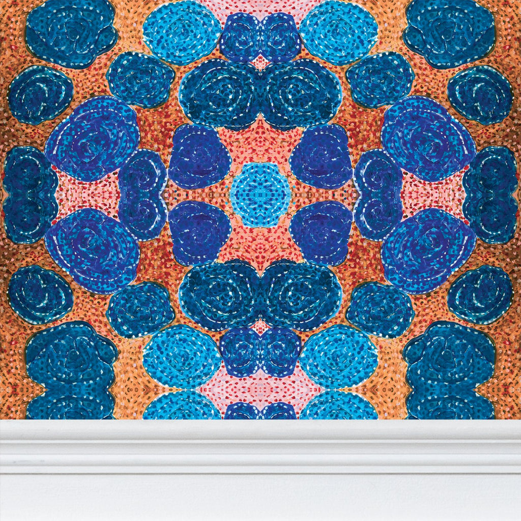 Turning up Roses Wallpaper - Blue & Orange