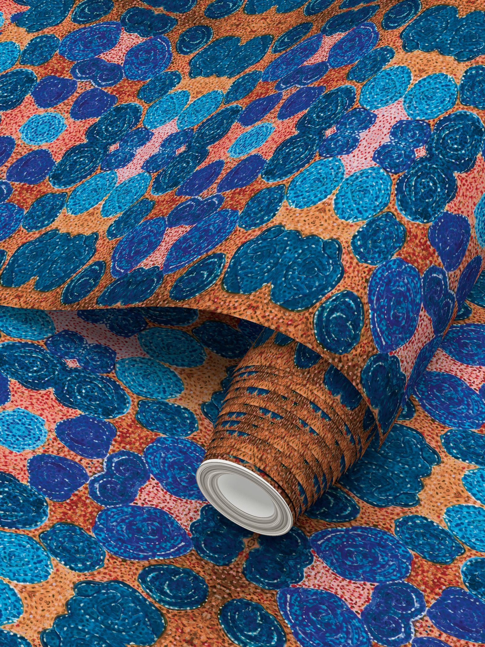 Turning up Roses Wallpaper - Blue & Orange