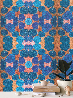 Turning up Roses Wallpaper - Blue & Orange
