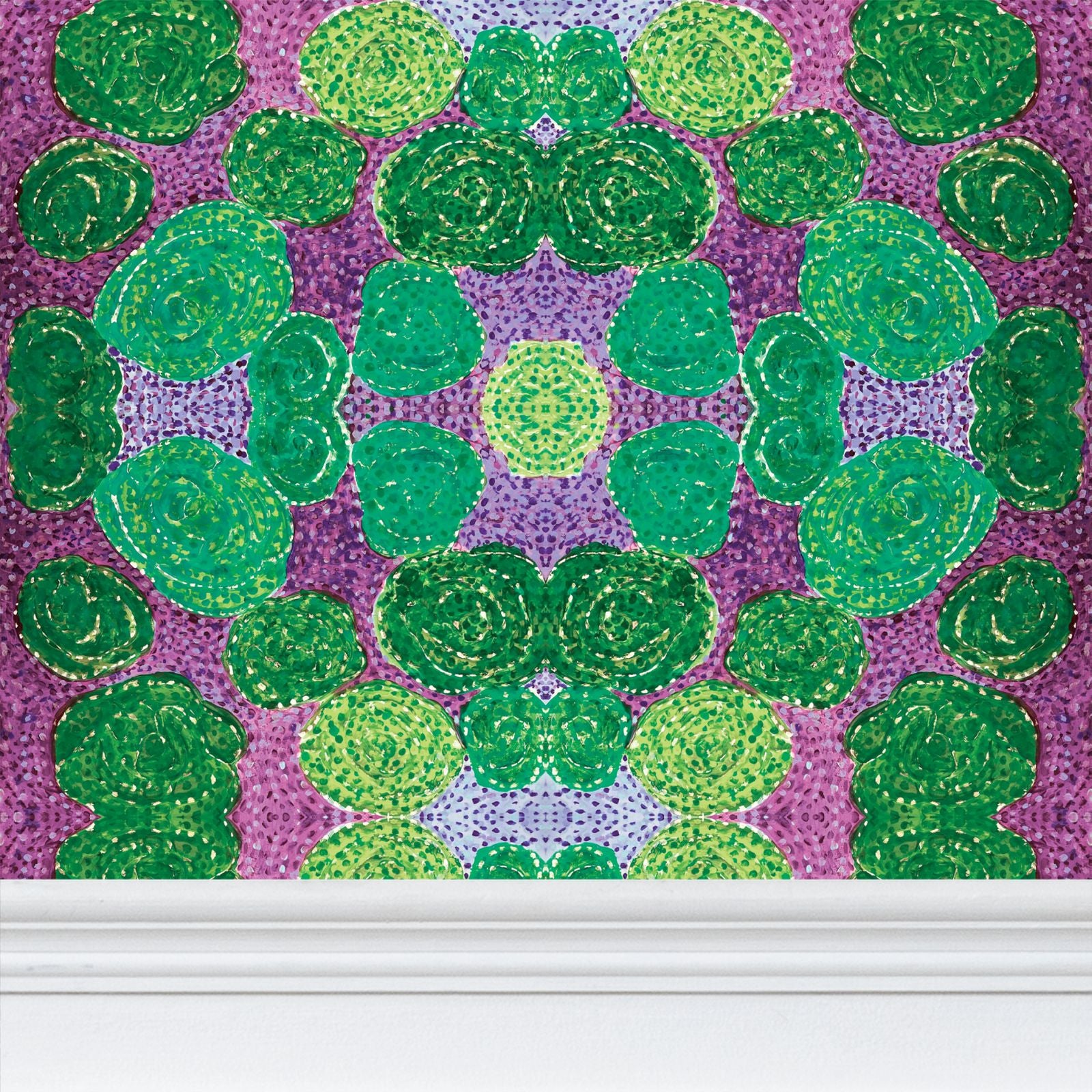 Turning up Roses Wallpaper - Green & Purple