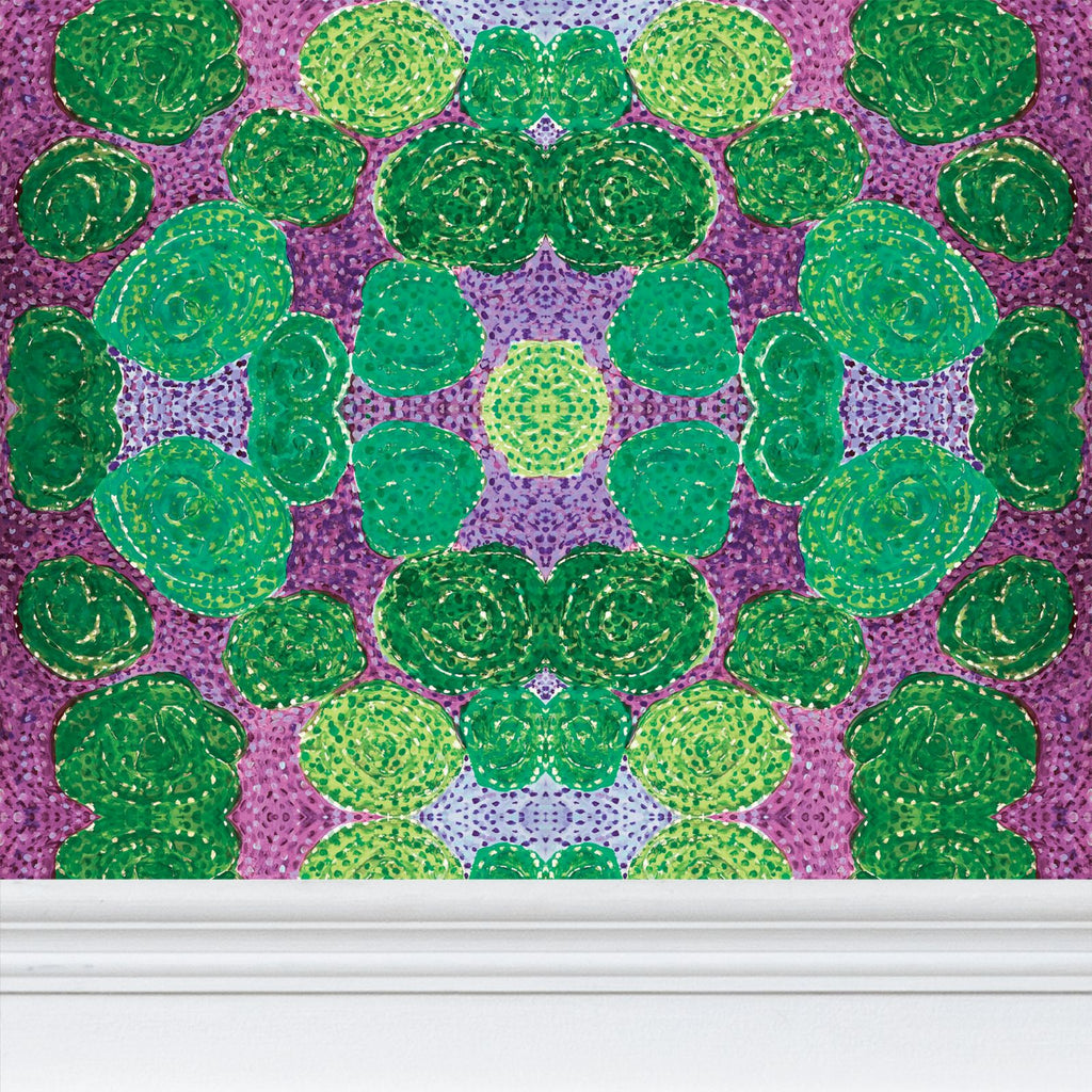 Turning up Roses Wallpaper - Green & Purple