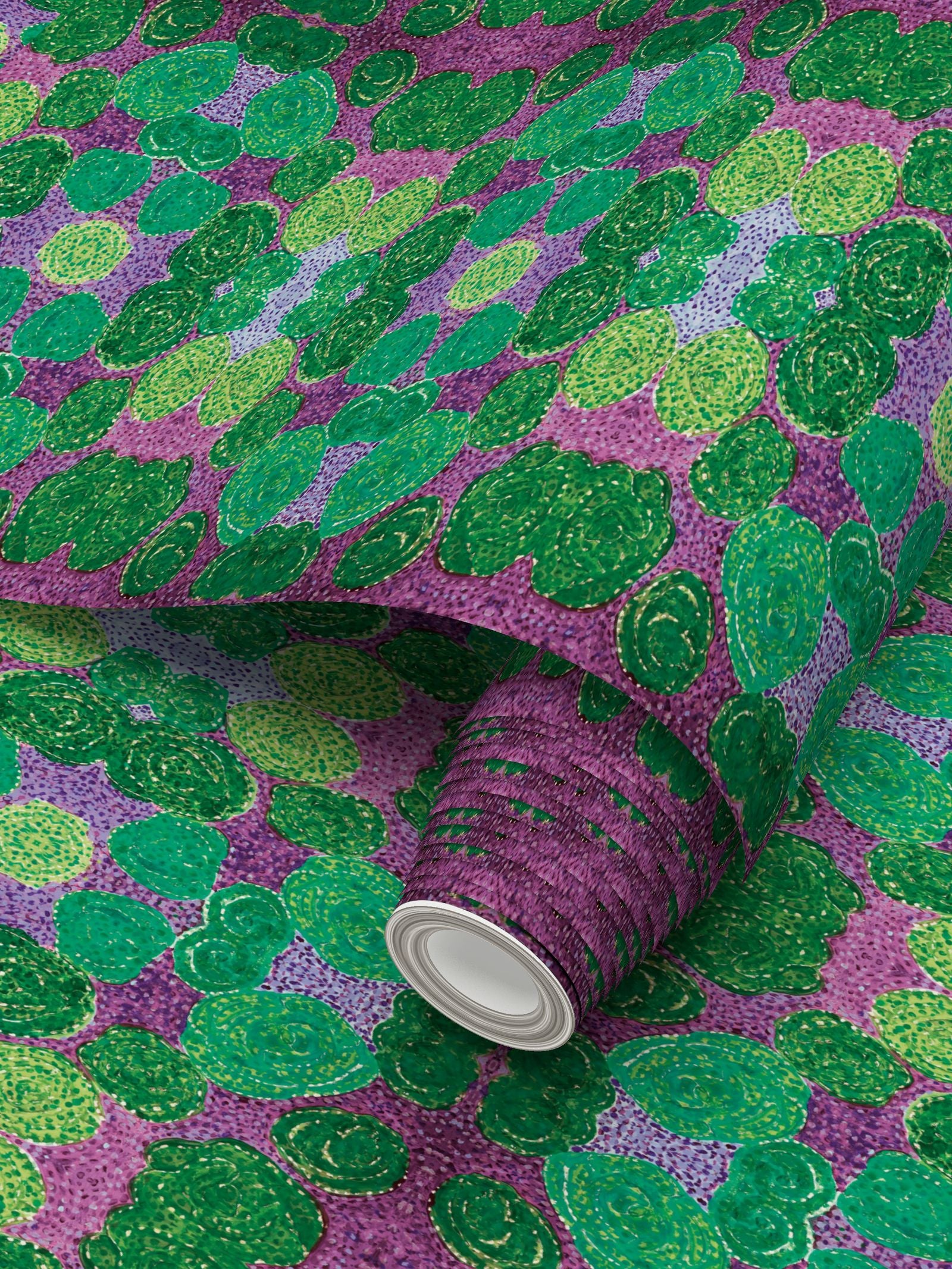 Turning up Roses Wallpaper - Green & Purple