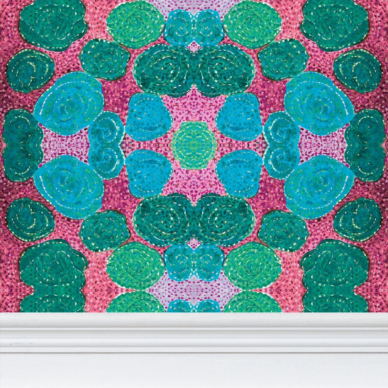 Turning up Roses Wallpaper - Blue & Pink
