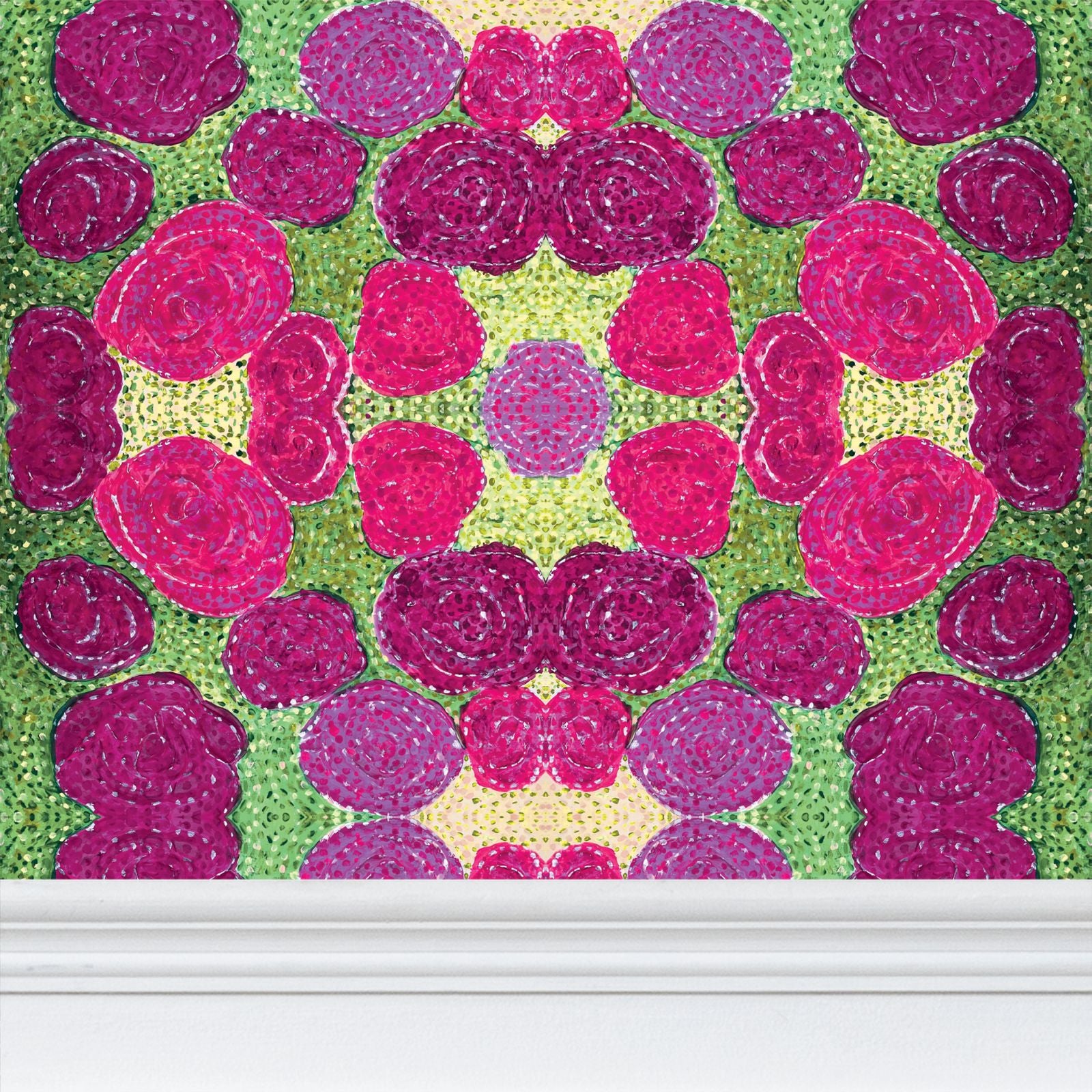 Turning up Roses Wallpaper - Pink & Green