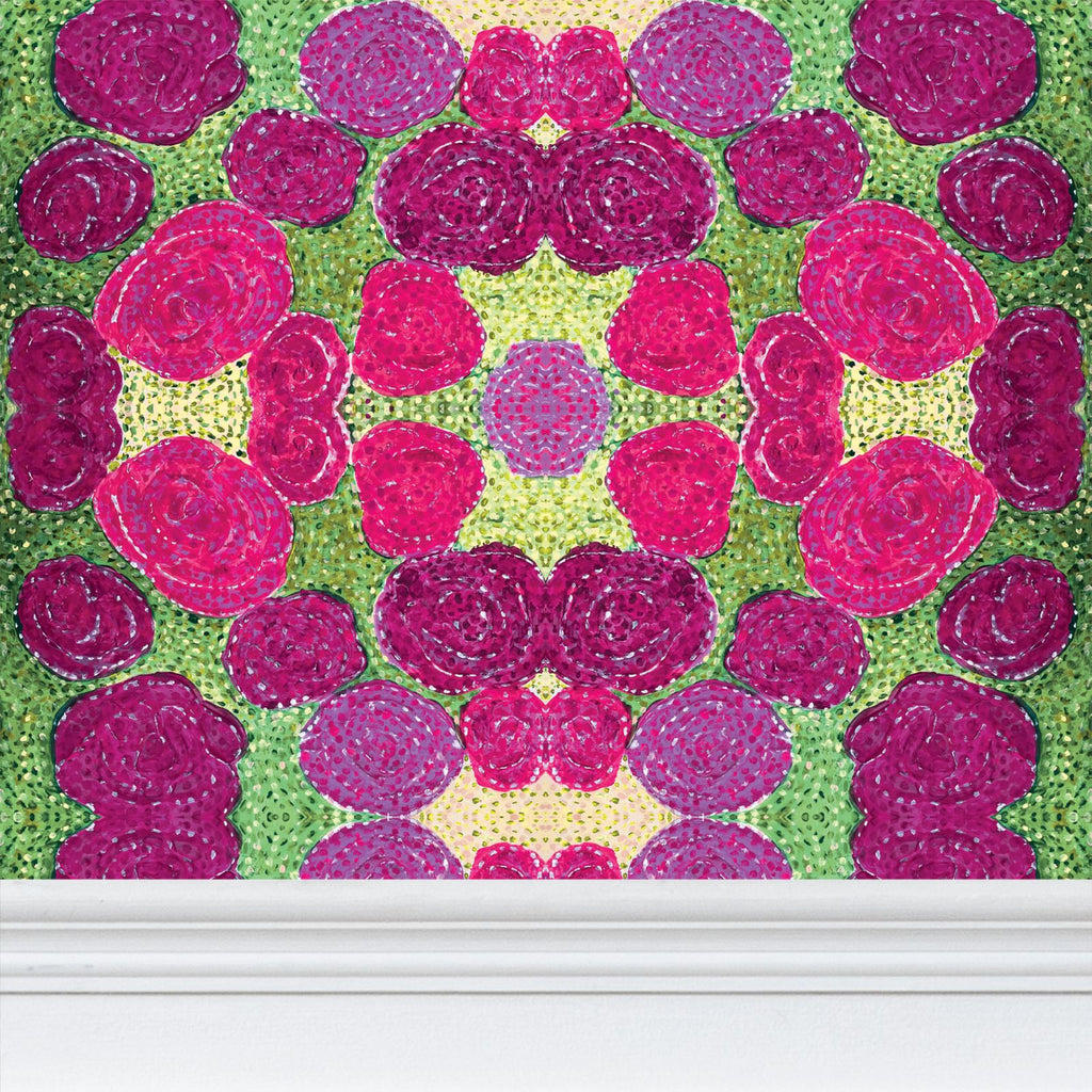Turning up Roses Wallpaper - Pink & Green