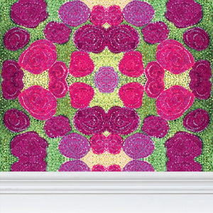 Turning up Roses Wallpaper - Pink & Green
