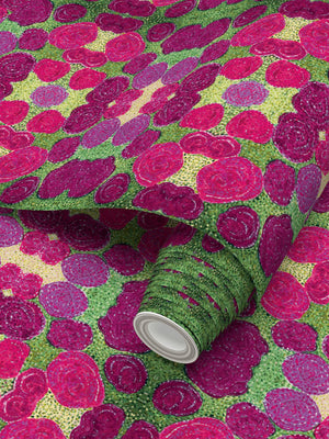 Turning up Roses Wallpaper - Pink & Green