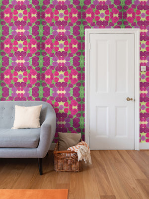 Turning up Roses Wallpaper - Pink & Green