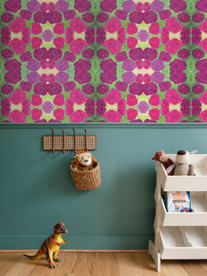 Turning up Roses Wallpaper - Pink & Green