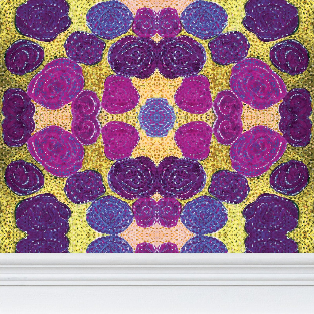 Turning up Roses Wallpaper - Purple & Green
