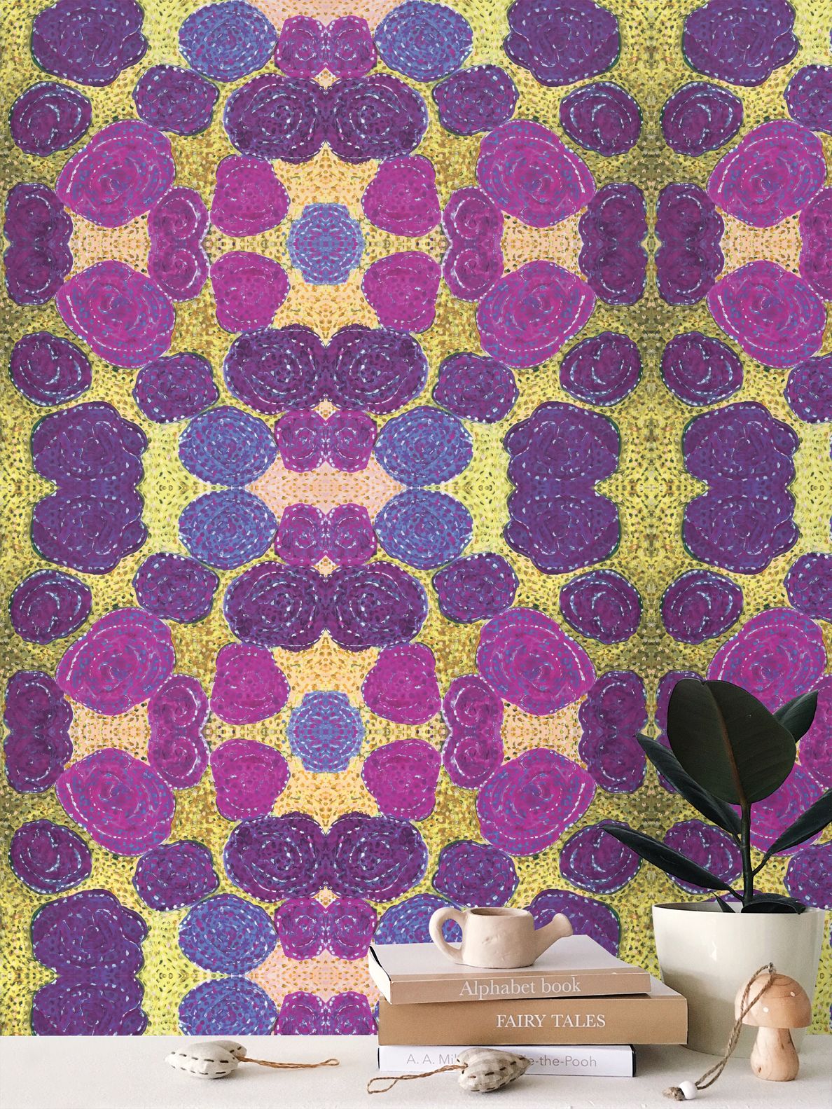 Turning up Roses Wallpaper - Purple & Green