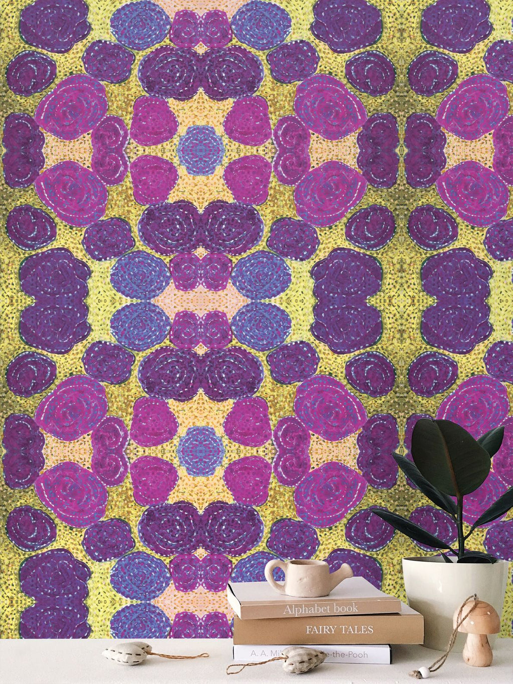 Turning up Roses Wallpaper - Purple & Green
