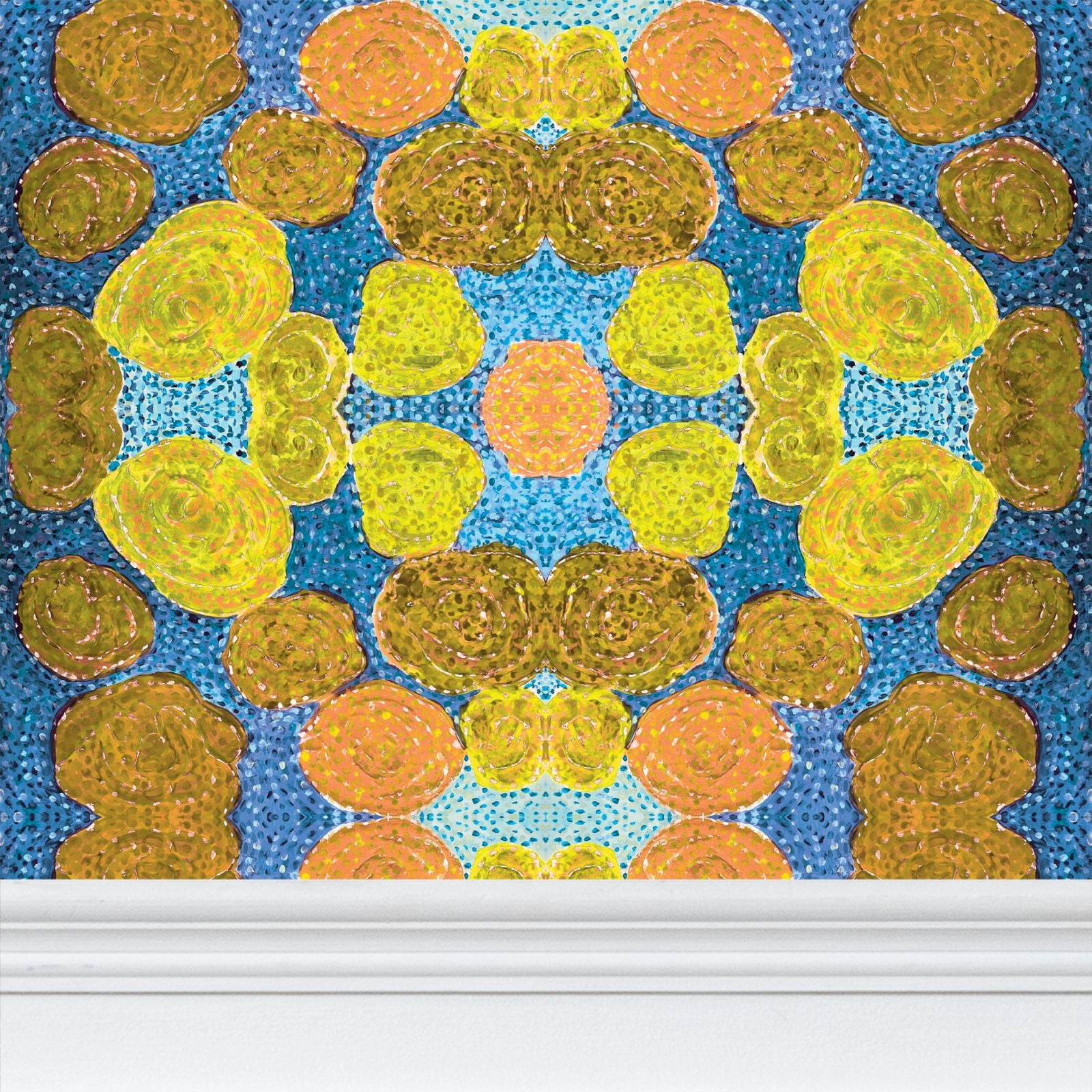 Turning up Roses Wallpaper - Yellow & Blue