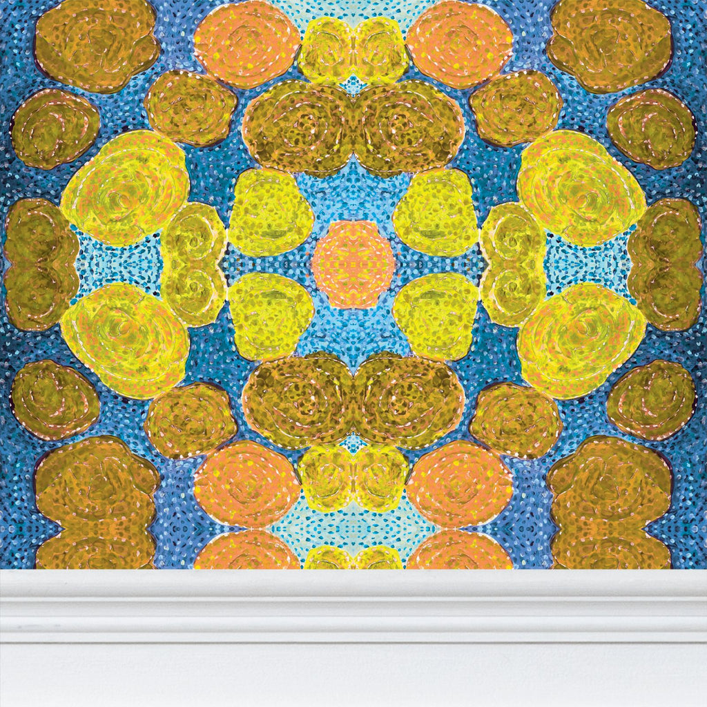 Turning up Roses Wallpaper - Yellow & Blue