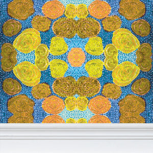 Turning up Roses Wallpaper - Yellow & Blue