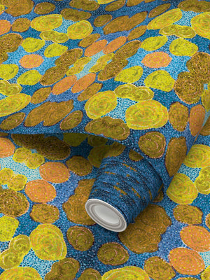 Turning up Roses Wallpaper - Yellow & Blue