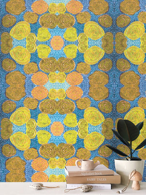Turning up Roses Wallpaper - Yellow & Blue