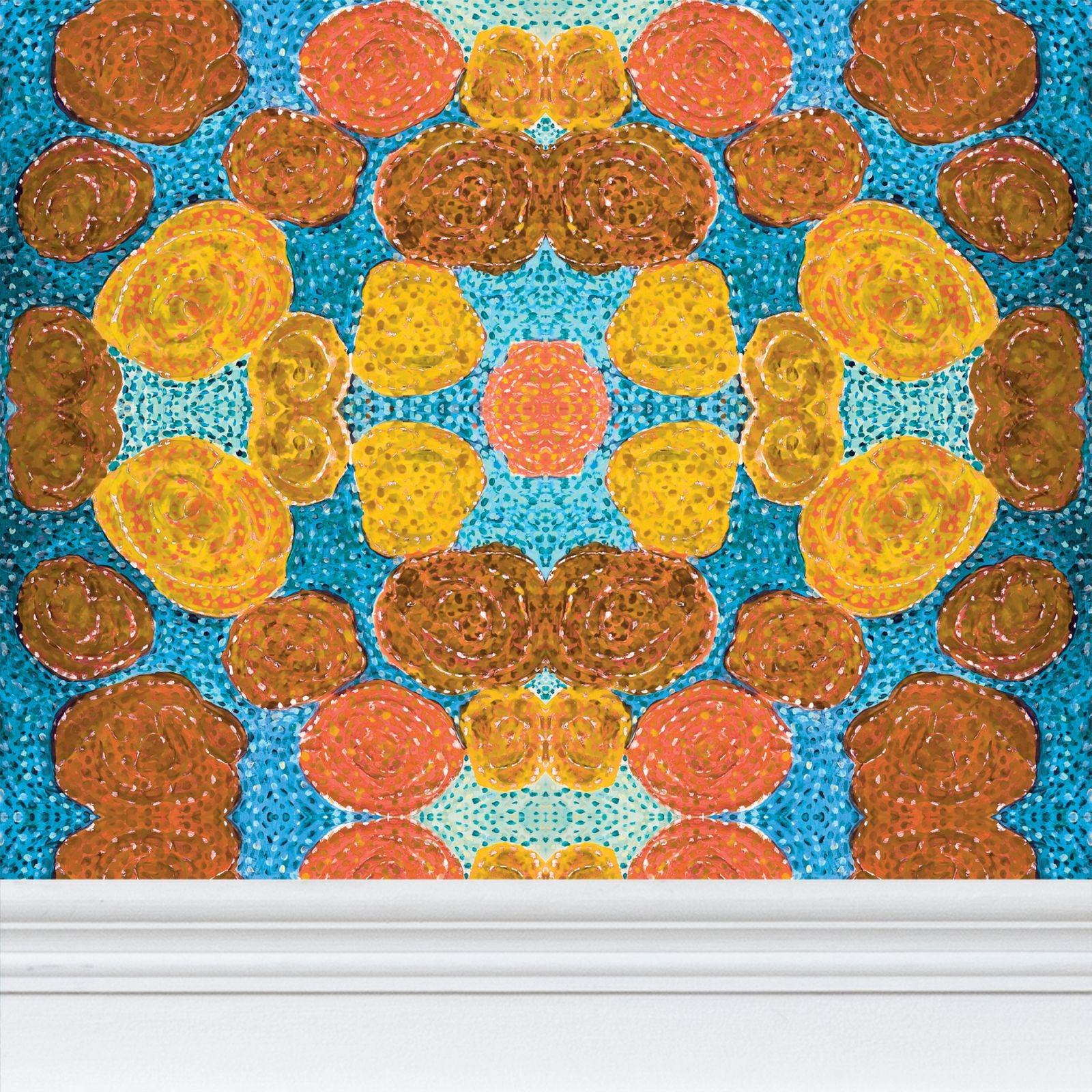Turning up Roses Wallpaper - Orange & Blue