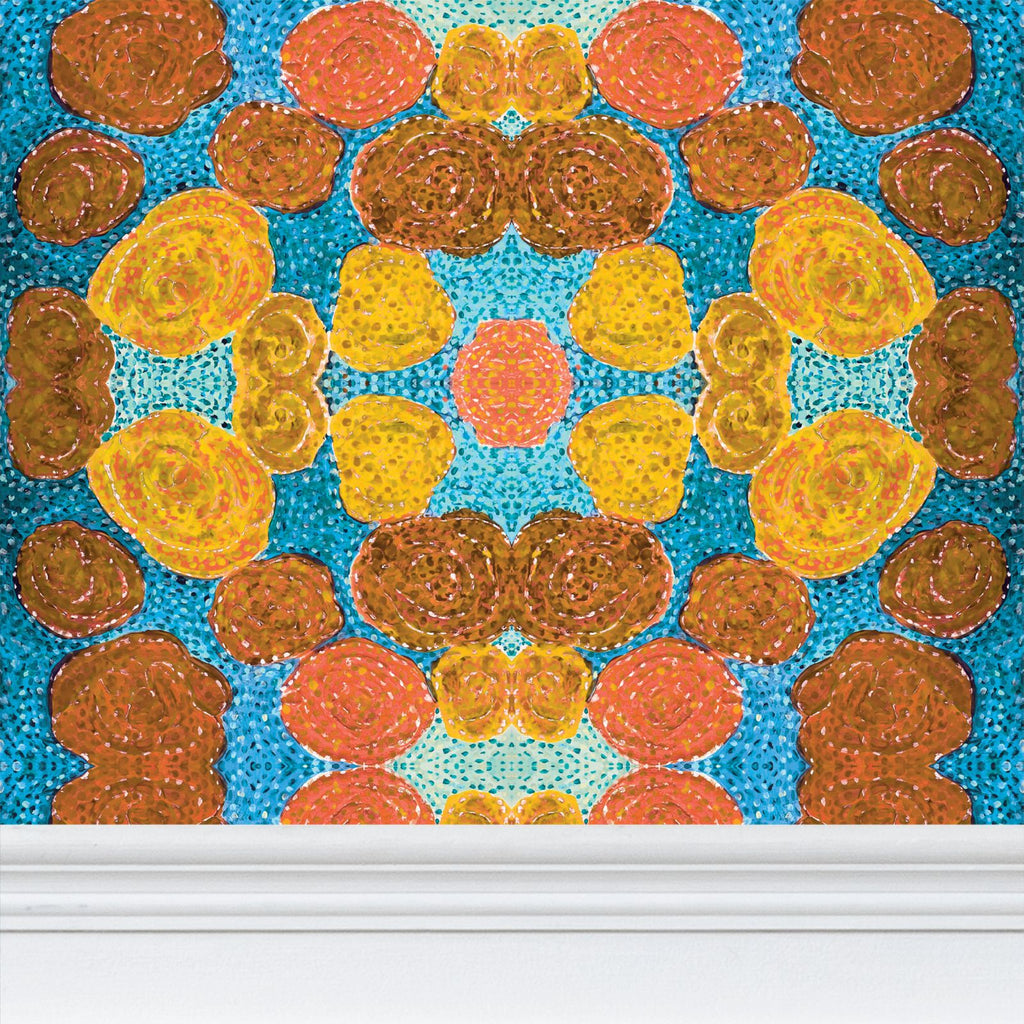 Turning up Roses Wallpaper - Orange & Blue