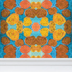Turning up Roses Wallpaper - Orange & Blue