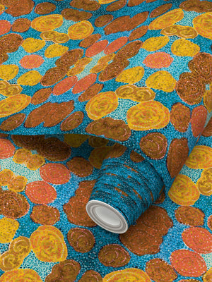 Turning up Roses Wallpaper - Orange & Blue