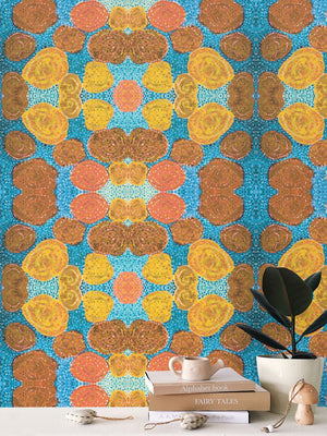 Turning up Roses Wallpaper - Orange & Blue