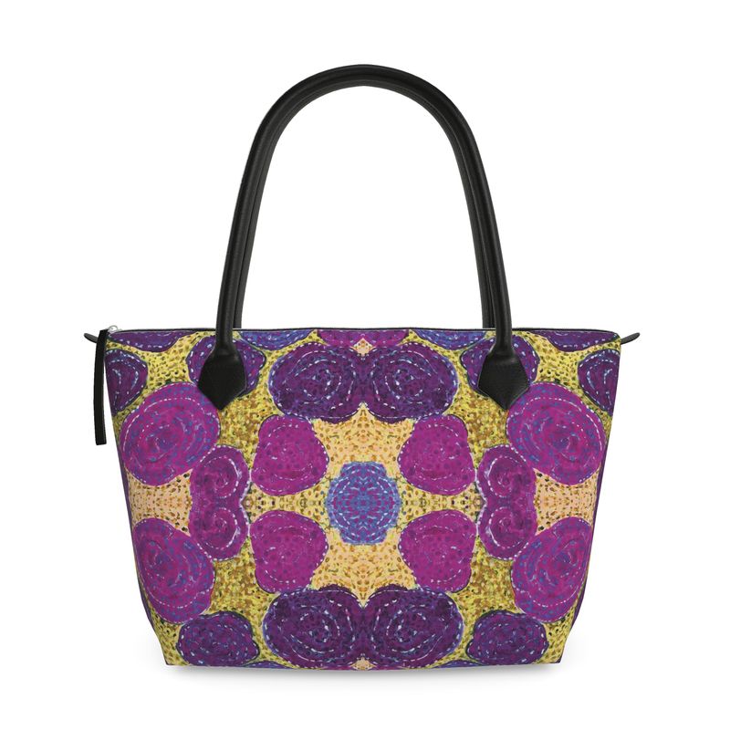 Turning Up Roses Purple Zip Top Handbag