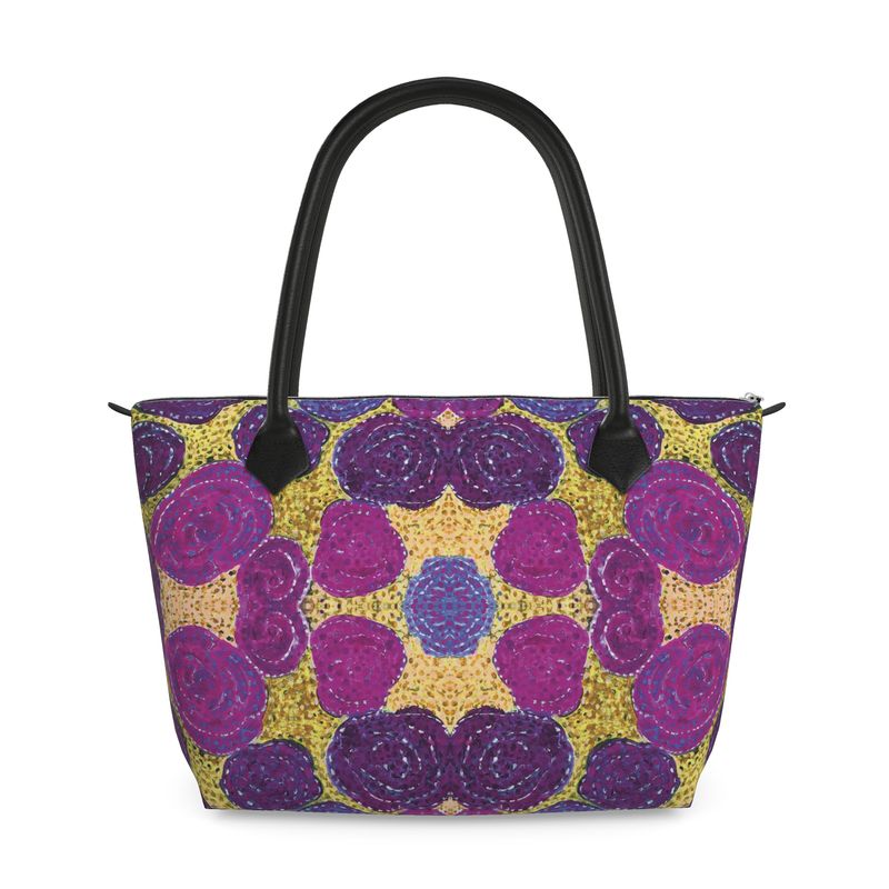 Turning Up Roses Purple Zip Top Handbag