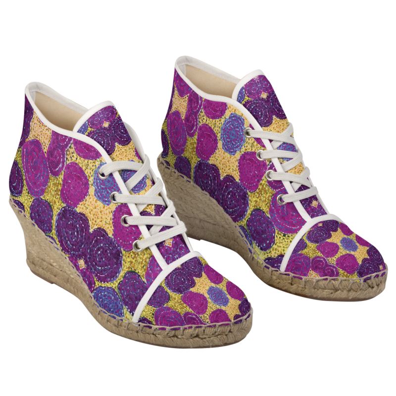 Turning Up Roses Purples Ladies Wedge Espadrilles