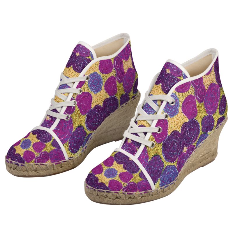 Turning Up Roses Purples Ladies Wedge Espadrilles