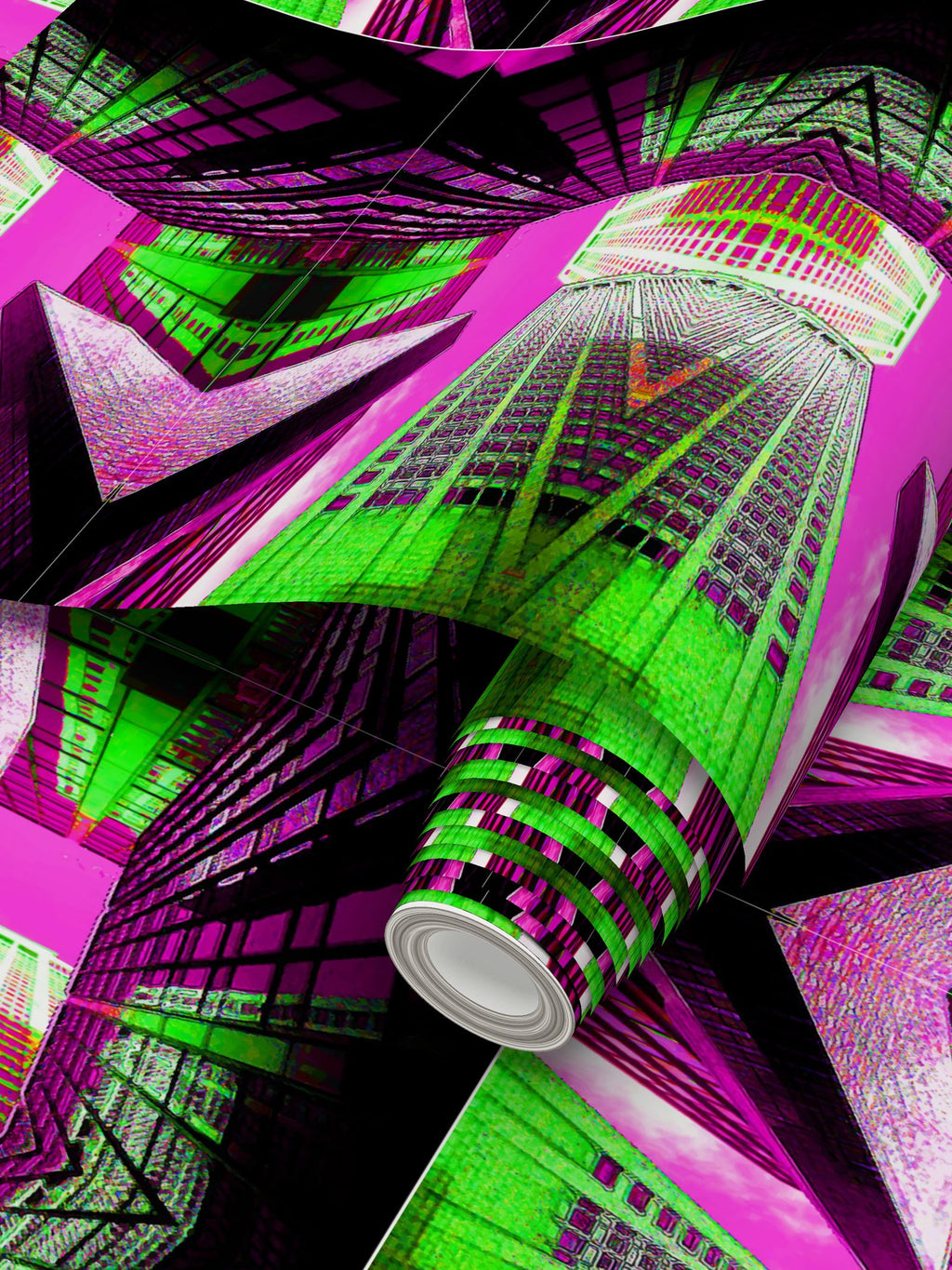 New York Neon Skyscaper Pattern Wallpaper