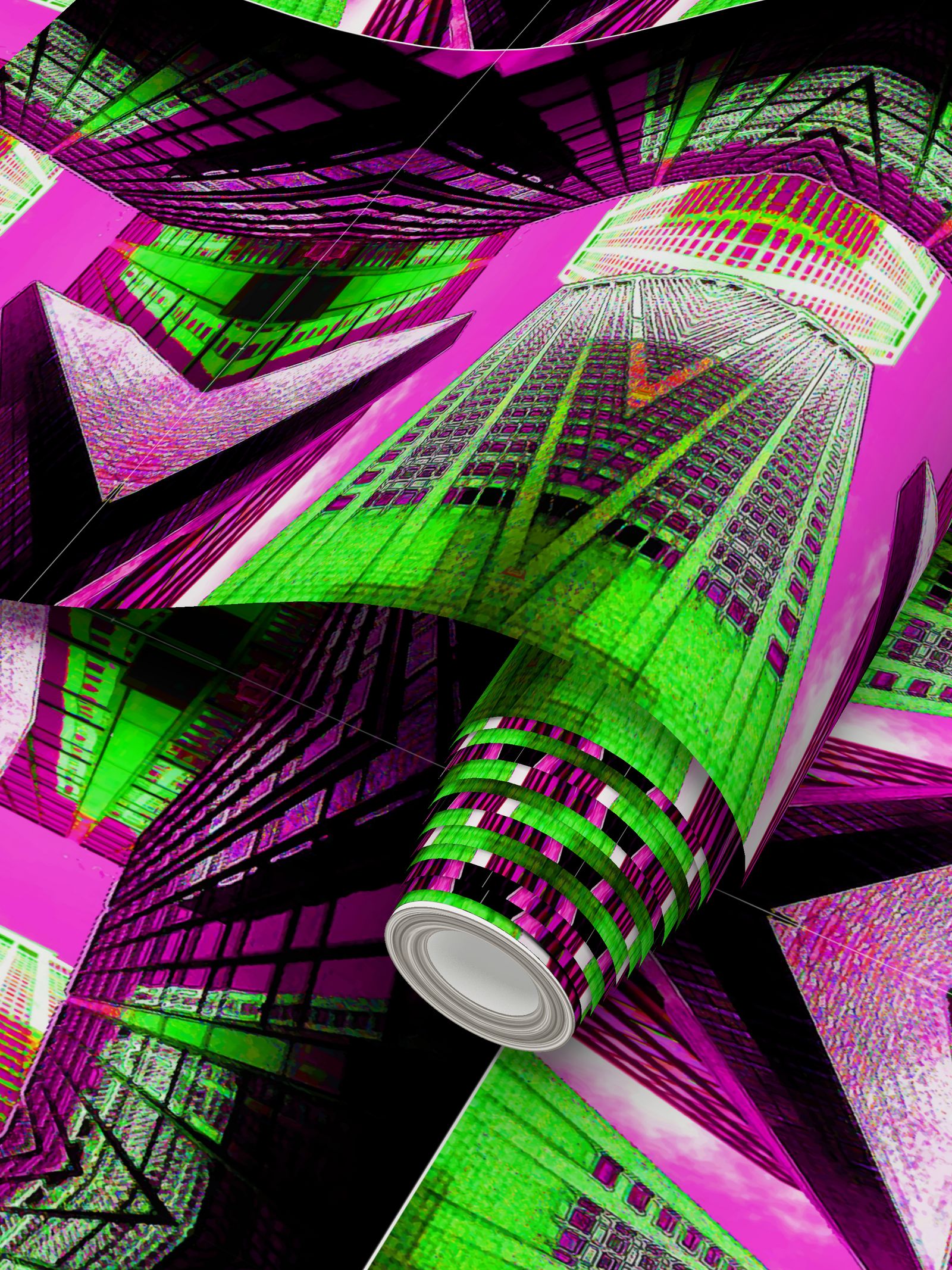 New York Neon Skyscaper Pattern Wallpaper