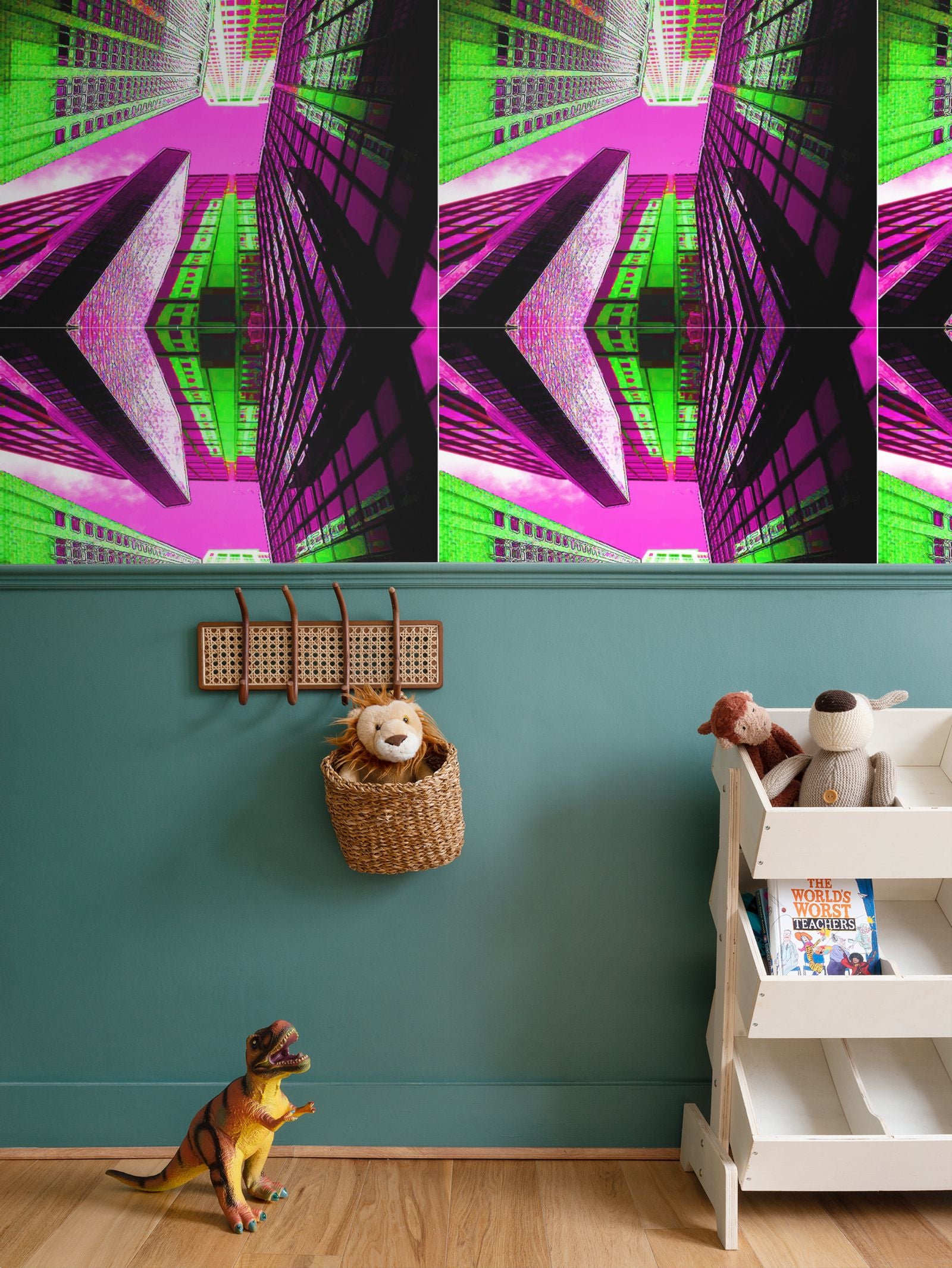 New York Neon Skyscaper Pattern Wallpaper