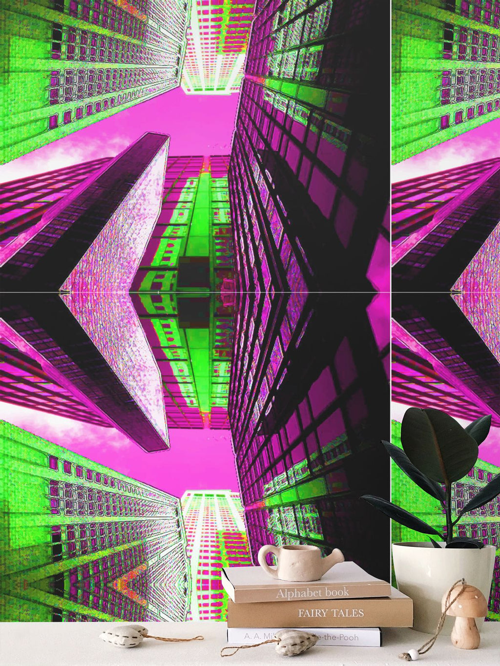 New York Neon Skyscaper Pattern Wallpaper