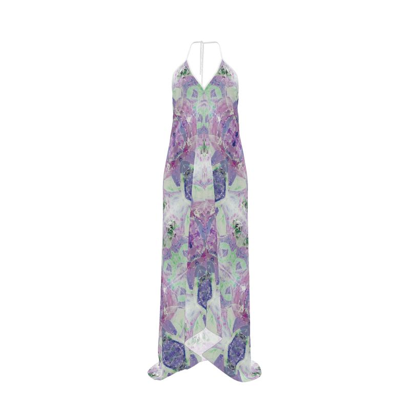 Electric Waves Purple Halterneck Backless Dress