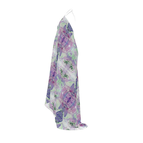 Electric Waves Purple Halterneck Backless Dress