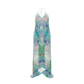 Electric Waves Blue Halterneck Backless Dress