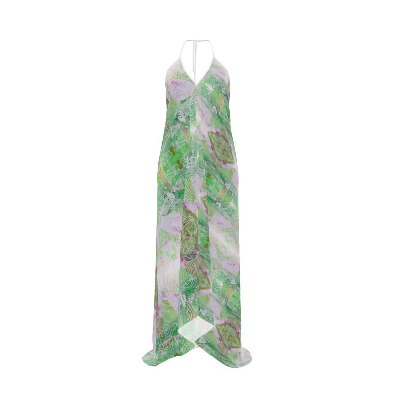 Electric Waves Green Halterneck Backless Dress