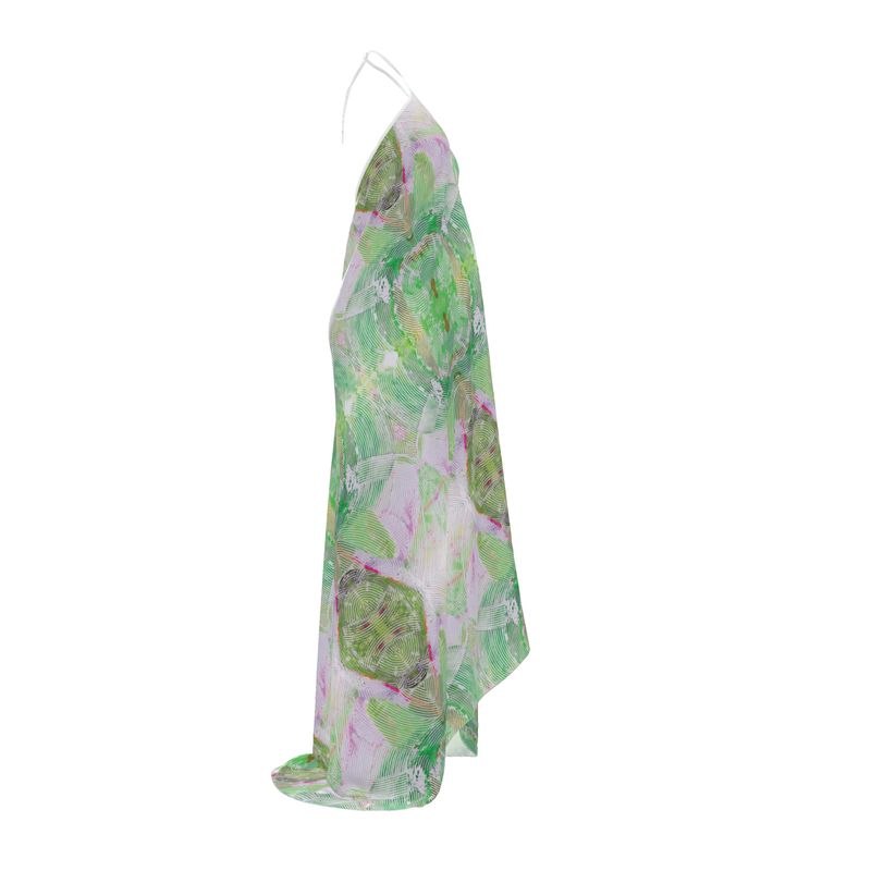 Electric Waves Green Halterneck Backless Dress