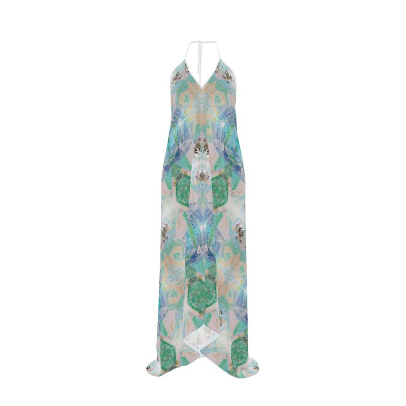 Electric Waves Blue Halterneck Backless Dress