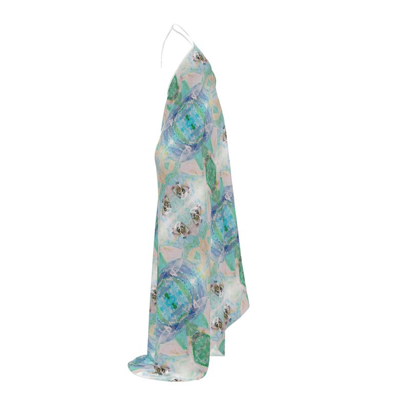 Electric Waves Blue Halterneck Backless Dress
