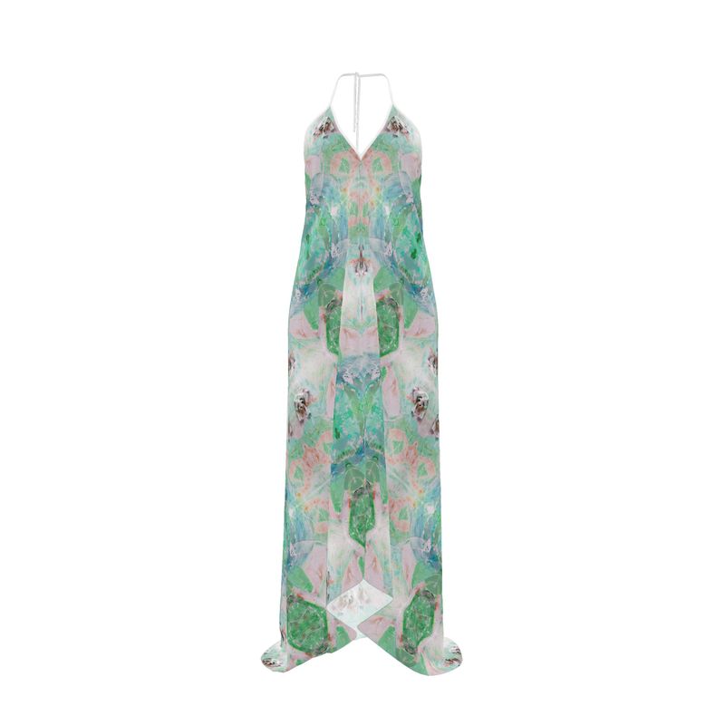 Electric Waves Green Halterneck Backless Dress