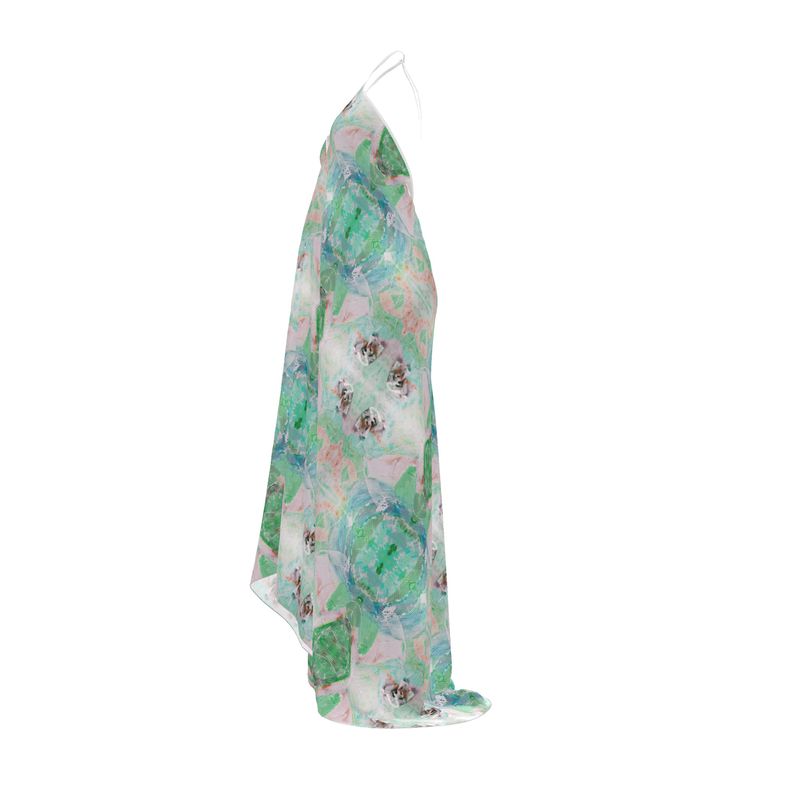 Electric Waves Green Halterneck Backless Dress