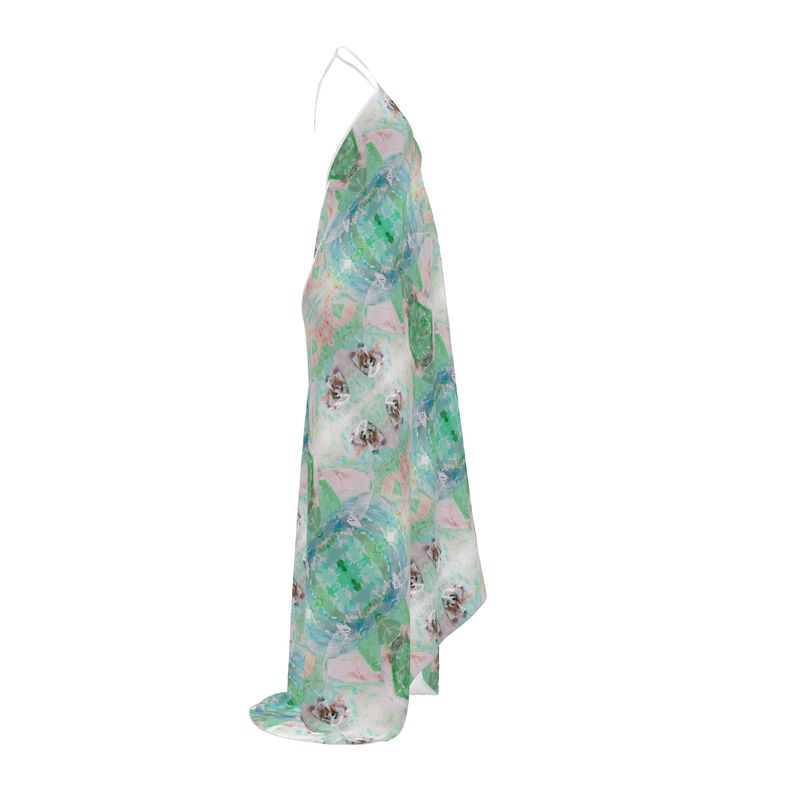 Electric Waves Green Halterneck Backless Dress