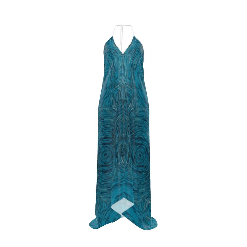 Ripples Blue Halterneck Backless Dress