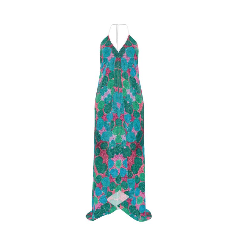 Turning Up Roses Blue Halterneck Backless Dress