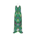 Turning Up Roses Green and Purple Halterneck Backless Dress