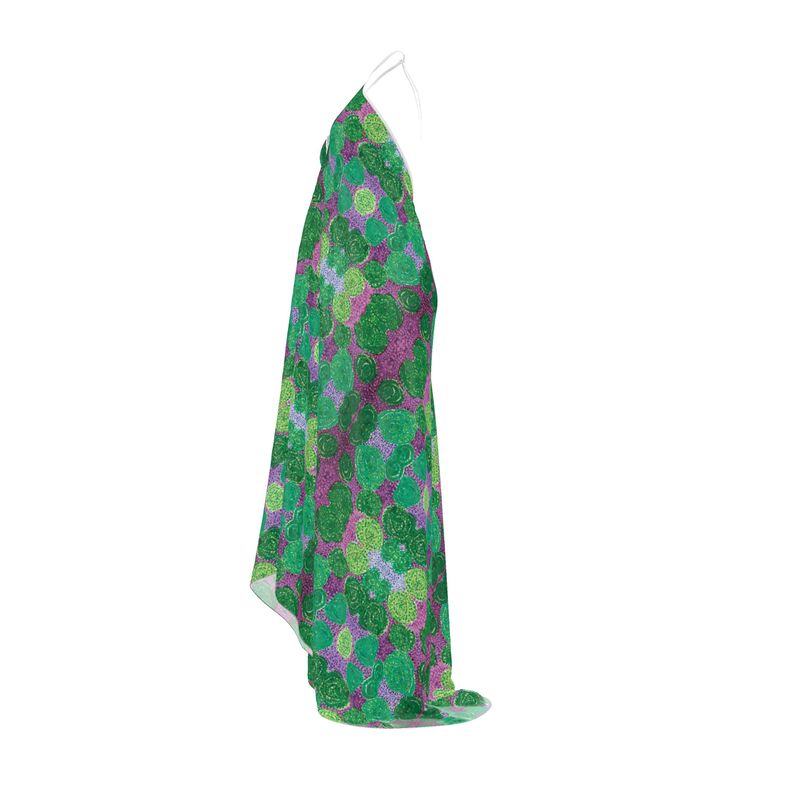 Turning Up Roses Green and Purple Halterneck Backless Dress