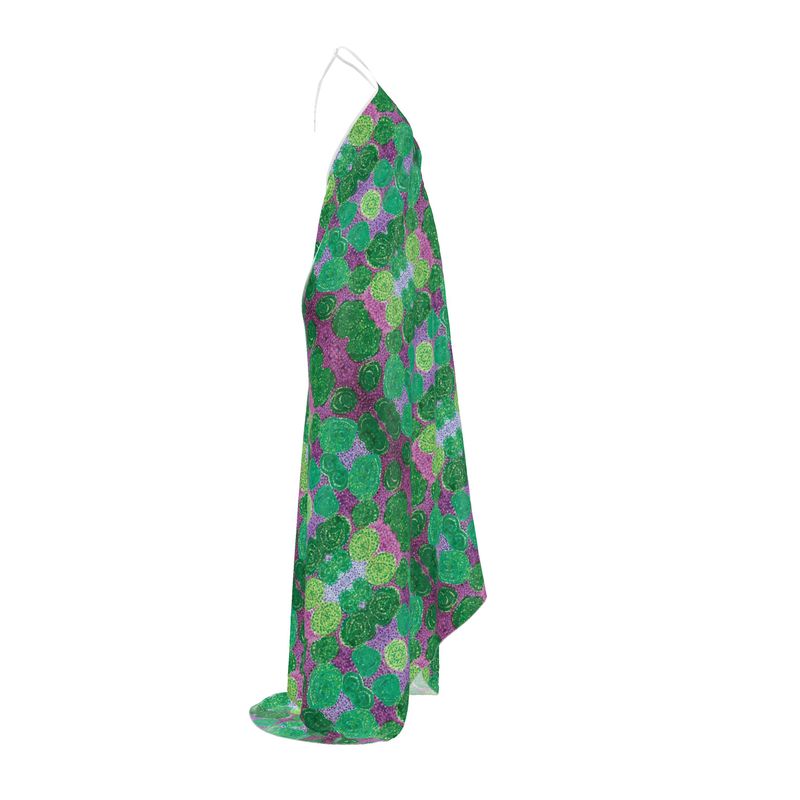 Turning Up Roses Green and Purple Halterneck Backless Dress