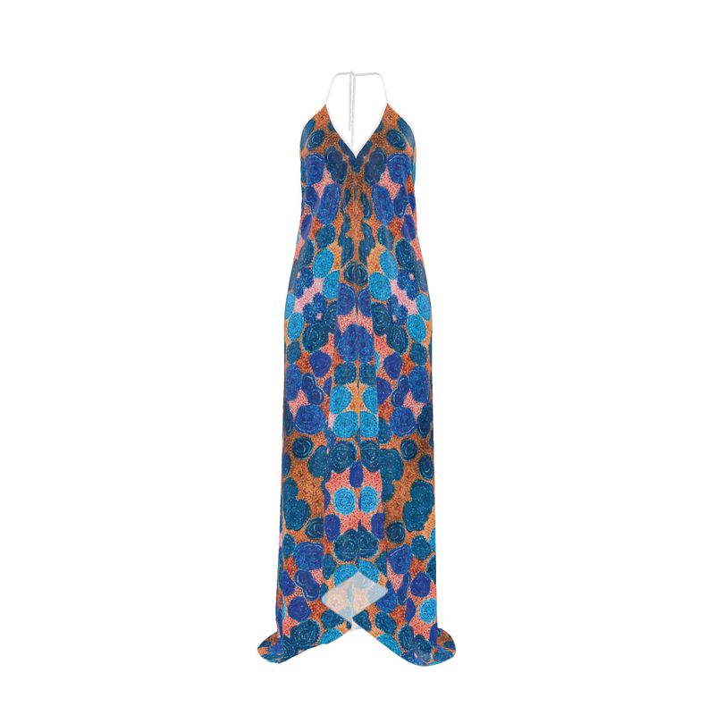 Turning Up Roses Blues Halterneck Backless Dress